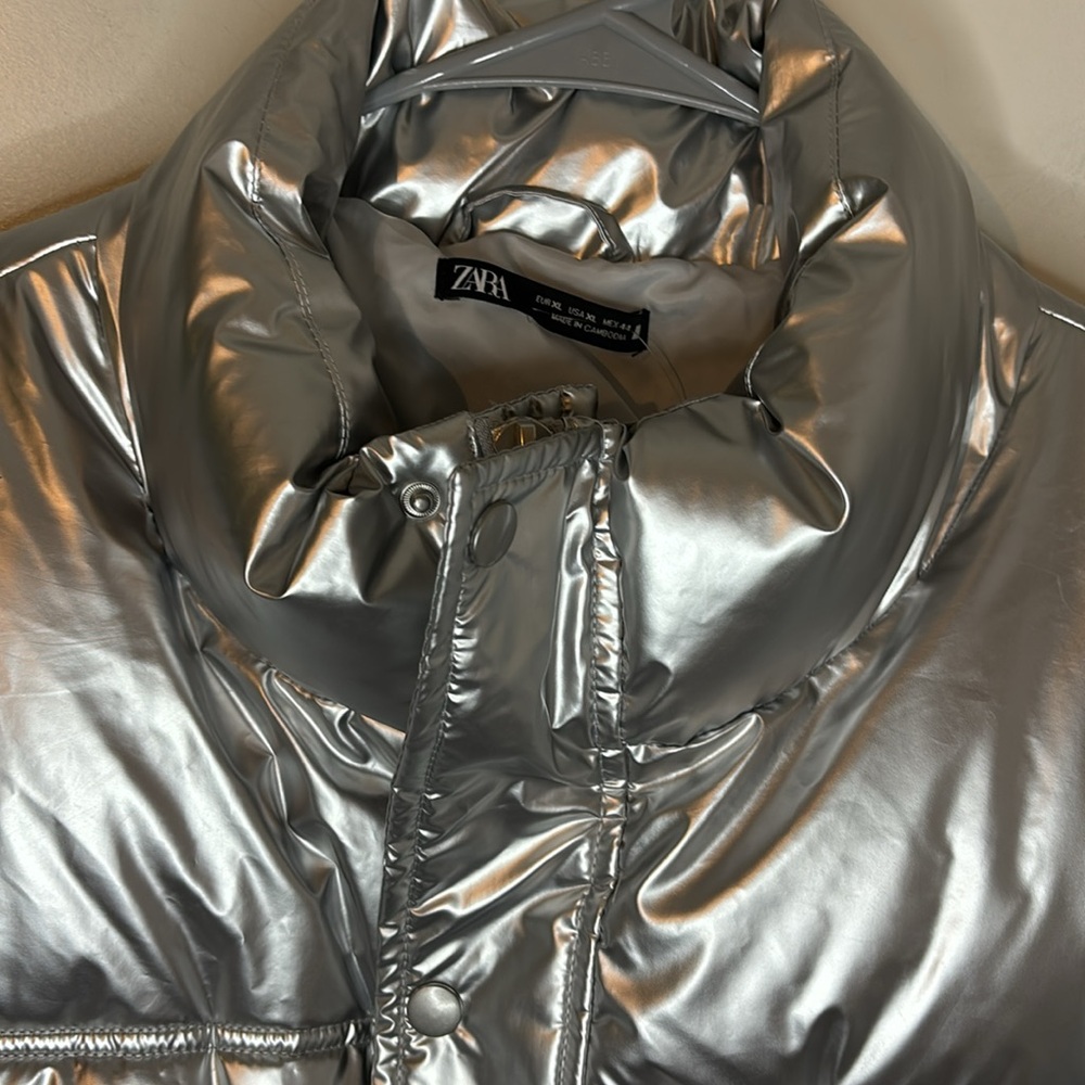 Zara Silver Metallic Puffer Jacket - Picture 5 of 9